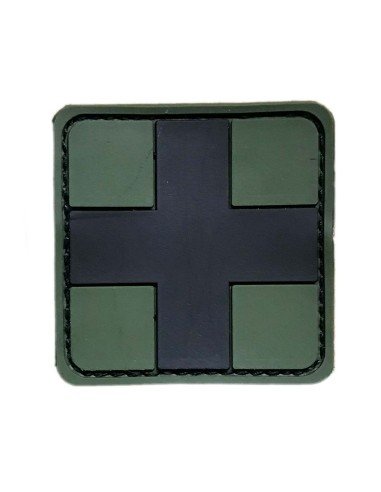 Parche 3D PVC cruz negra fondo verde oliva médico 5X5 al mejor precio